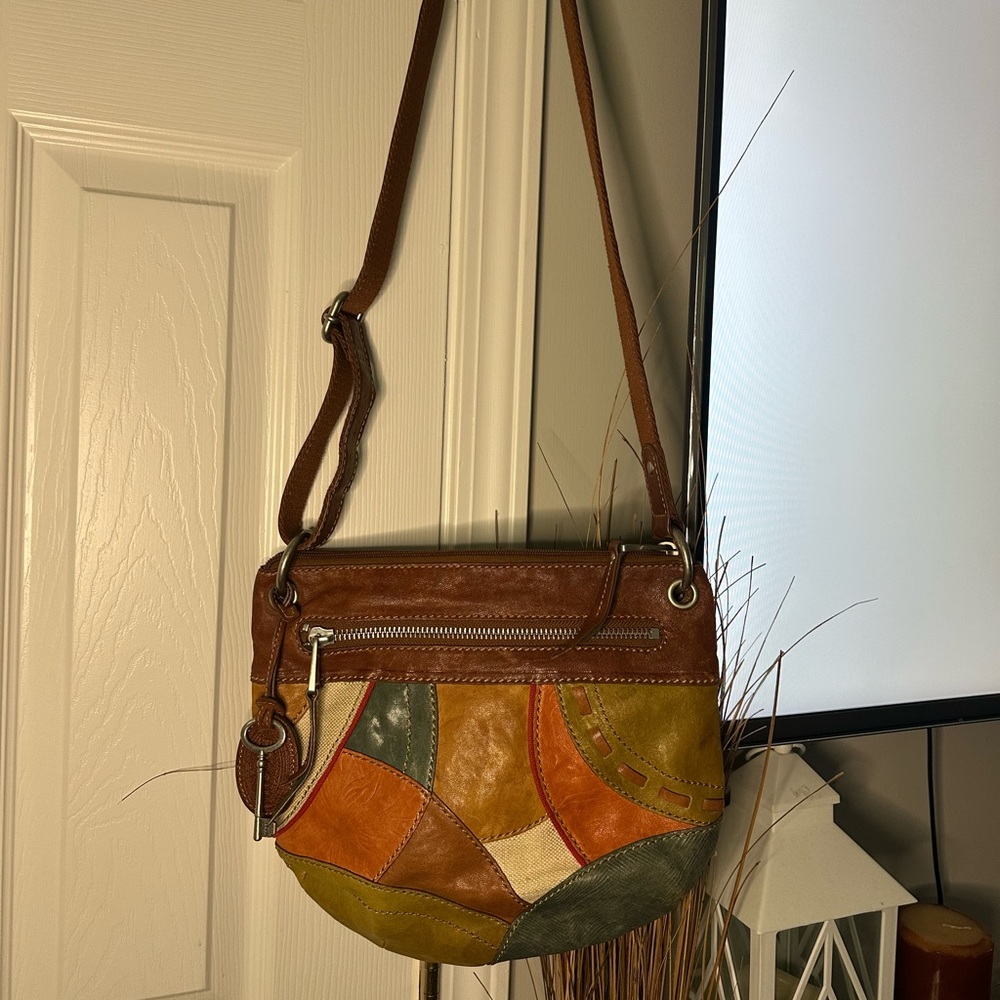 Vintage Fossil Shoulder Bag Womens Patchwork Leather Suede Bohemian Key
Hang